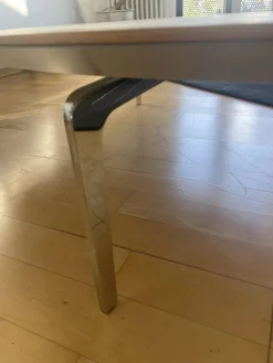 Couchtisch Solo Ellipse Platte Eiche Matt Unterplatte Lichtgrau Grau Weiß Füße Chrom