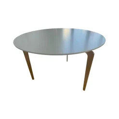 Couchtisch Solo Rund Platte Lack Kristallblau Blau Weiß Füße Chrom