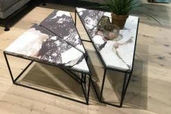 Couchtisch Split Platte Stein Calacatta Veneto Braun Beige Weiß Grau Gestell Metall Schwarz Pulverbeschichtet