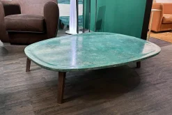 Couchtisch Vietri Tischplatte Marmor Türkis Gestell Esche Gefärbt Nussbaumfarbig