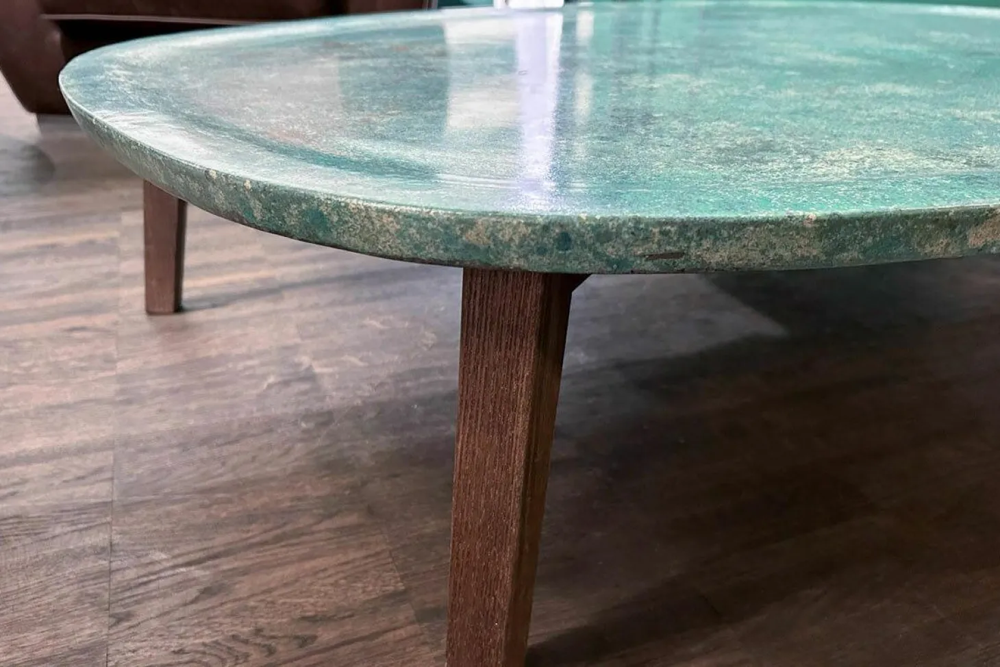 Couchtisch Vietri Tischplatte Marmor Türkis Gestell Esche Gefärbt Nussbaumfarbig