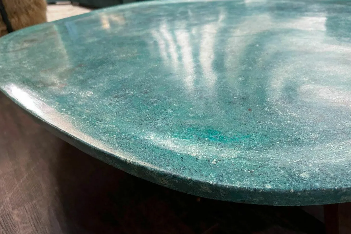 Couchtisch Vietri Tischplatte Marmor Türkis Gestell Esche Gefärbt Nussbaumfarbig