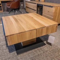 Couchtisch WK 490 Baristo Asteiche Bianco Rillenoptik Mit Liftfunktion Und Schubkästen