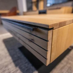 Couchtisch WK 490 Baristo Asteiche Bianco Rillenoptik Mit Liftfunktion Und Schubkästen