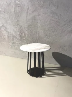 Couchtischset BC09 Tischplatte Eiche Schwarz Gebeizt Und Maramor Calacatta Veneto Weiß Beige Mit Kieselkante Gestell Aluminium Elioxiert Bronze Schwarz