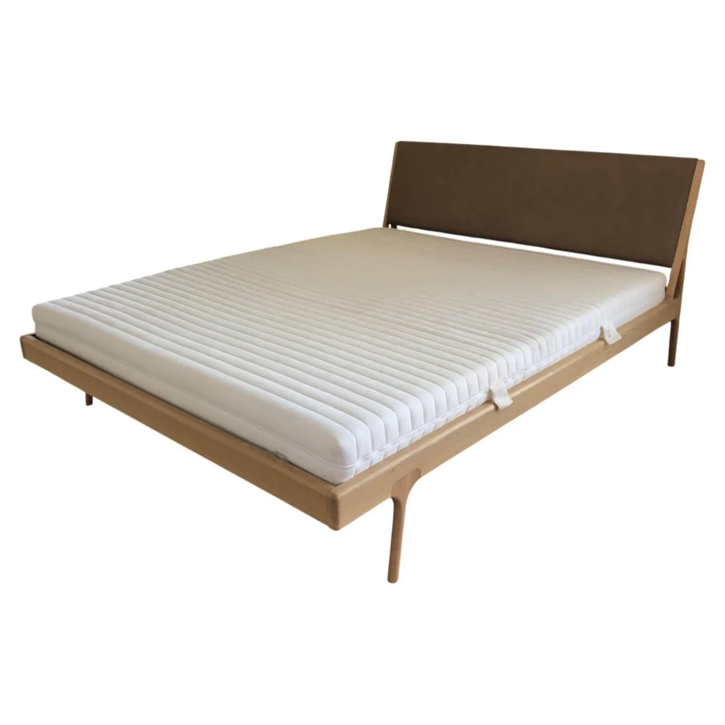 Doppelbett Fawn Eiche Massiv Weiß Geölt Kopfteil Bezug Leder ohne Lattenrost ohne Matratze