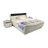 Doppelbett Multi Bed 4271 Lack Weiß Aufsatzpolster Leder 5126 Mocca Braun Mit Konsolen Und Beleuchtung Ohne Matratze Und Lattenrost