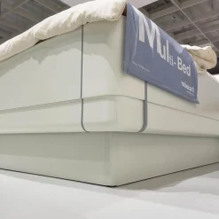 Doppelbett Multi Bed 4271 Lack Weiß Aufsatzpolster Leder 5126 Mocca Braun Mit Konsolen Und Beleuchtung Ohne Matratze Und Lattenrost