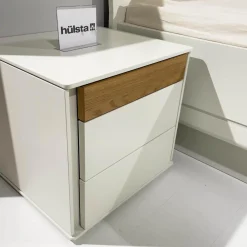 Doppelbett Multi Bed 4271 Lack Weiß Aufsatzpolster Leder 5126 Mocca Braun Mit Konsolen Und Beleuchtung Ohne Matratze Und Lattenrost