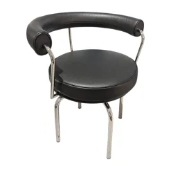 Drehsessel 7 Fauteuil Tournant Leder Schwarz Gestell Stahl Füße Kunststoff Schwarz Lackiert