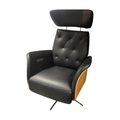 Drehsessel Aberdeen Leder 30 Nero Schwarz Holzblende Eiche Natur Sternfuß Edelstahl Mit 3 Motorischer Verstellung