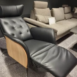 Drehsessel Aberdeen Leder 30 Nero Schwarz Holzblende Eiche Natur Sternfuß Edelstahl Mit 3 Motorischer Verstellung