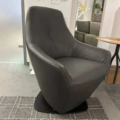 Drehsessel Cantate 682 101 Leder Senso 3906 Ombra Anthrazit Stahlfuß Epoxy Nut Schwarz Mit Memospindel