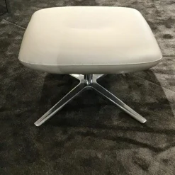 Drehsessel Caruzzo Leder Ceras Brindle Außen Stoff Prairie Weiß mit Hocker