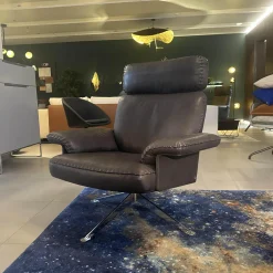 Drehsessel DS 31 311 Leder Naturale Espresso Braun 5 Sternfuß Stahl Verchromt
