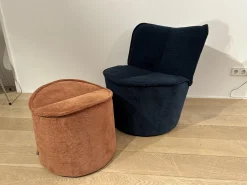 Drehsessel Nenou Stoff 8170 Ozean Blau Inklusive Hocker Oval Stoff 8165 Lachs Orange Drehteller Holzwerkstoff Schwarz