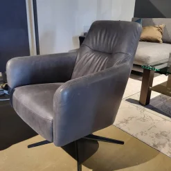 Drehsessel Rufus Niedrig Leder Grey PG RET Grau Kreuzfuß Metall Schwarz