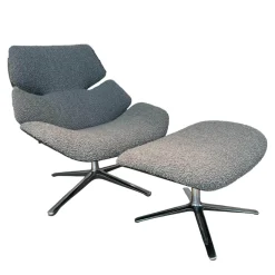 Drehsessel Shrimp Mit Hocker Stoff 14002 Hellgrau Holzschale Eiche Braun D73