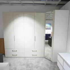 Drehtüreneckkombination Mondo Amado Lack Weiß Lack Sand mit Spiegel