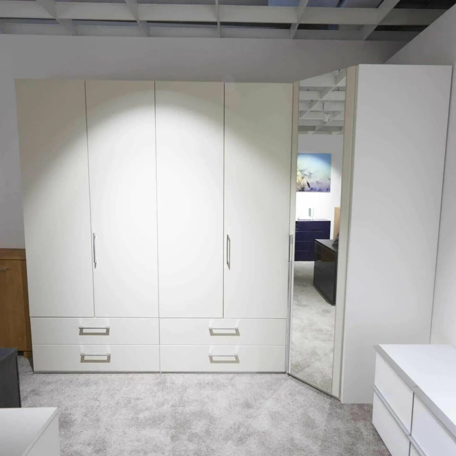 Drehtüreneckkombination Mondo Amado Lack Weiß Lack Sand mit Spiegel