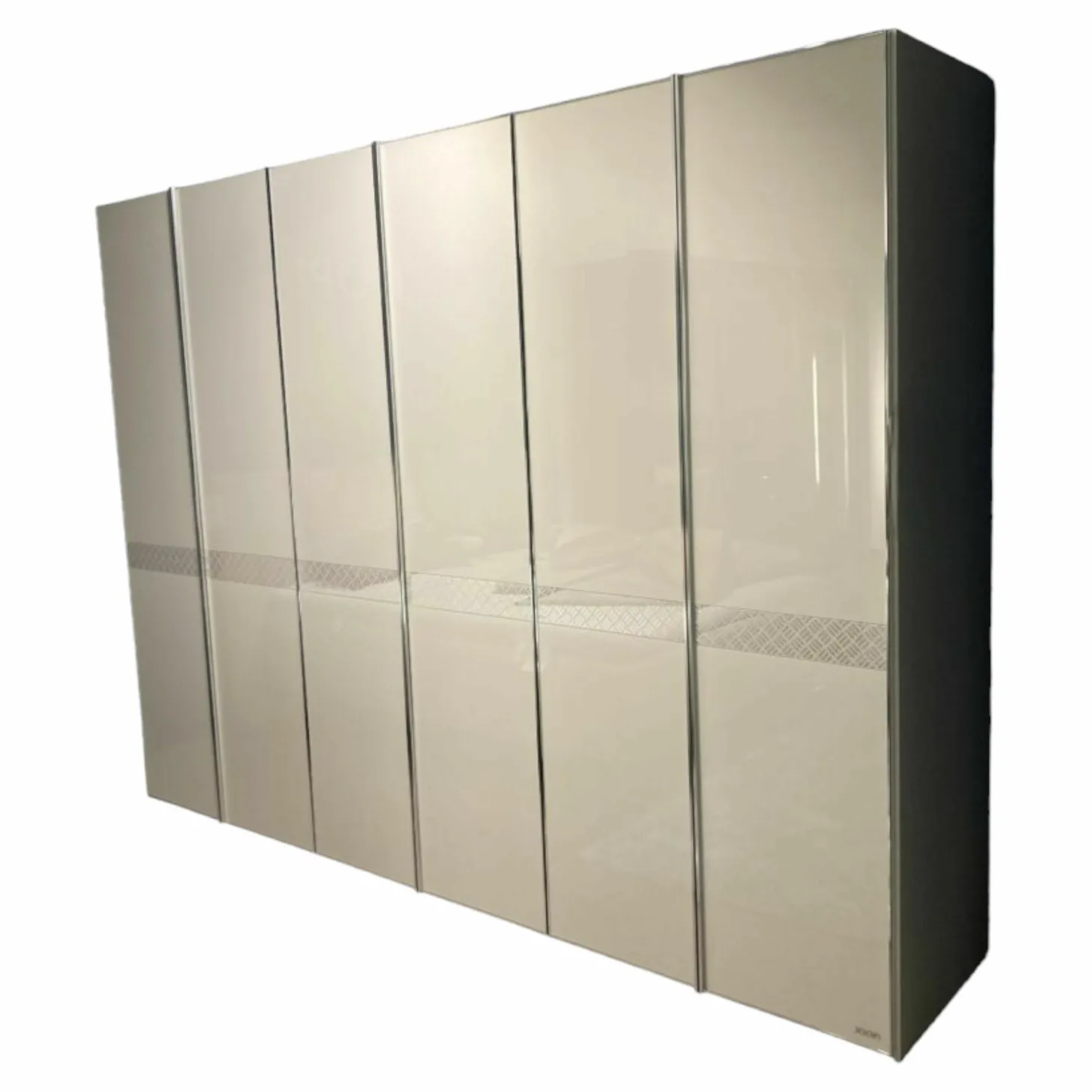 Drehtürenschrank 45201 Front Sandglas mit Siebdrucke Korpus Sandfarben 6 Türen und 2 Schubladen