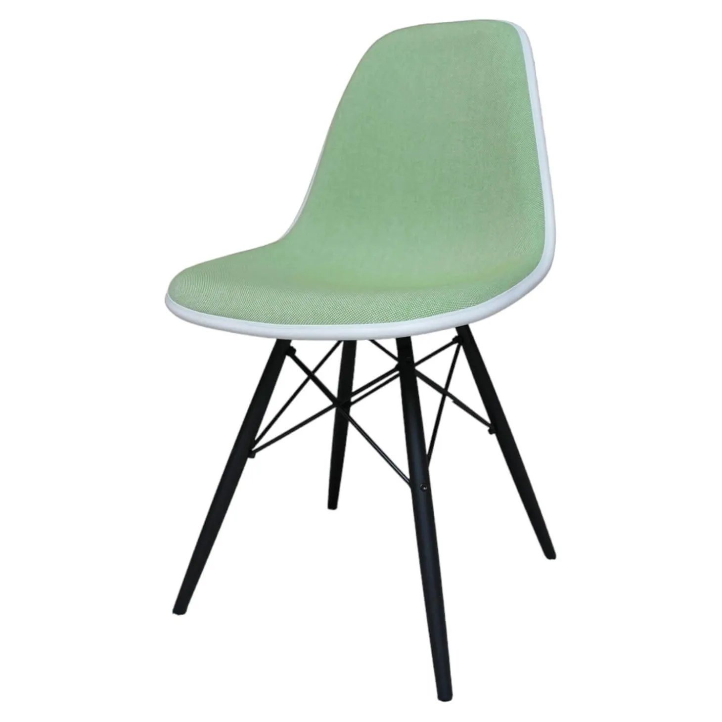 Eames Platic Sidechair DSW Vollpolster Stoff Hopsak Wiesengrün Elfenbein Kederfarbe Weiß Gestell Ahorn Schwarz