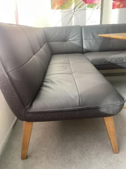 Eckbankgruppe Innen Leder Schwarz Außen Filz Anthrazit Gestell Eiche Natur Inklusive Tisch Und Stühle