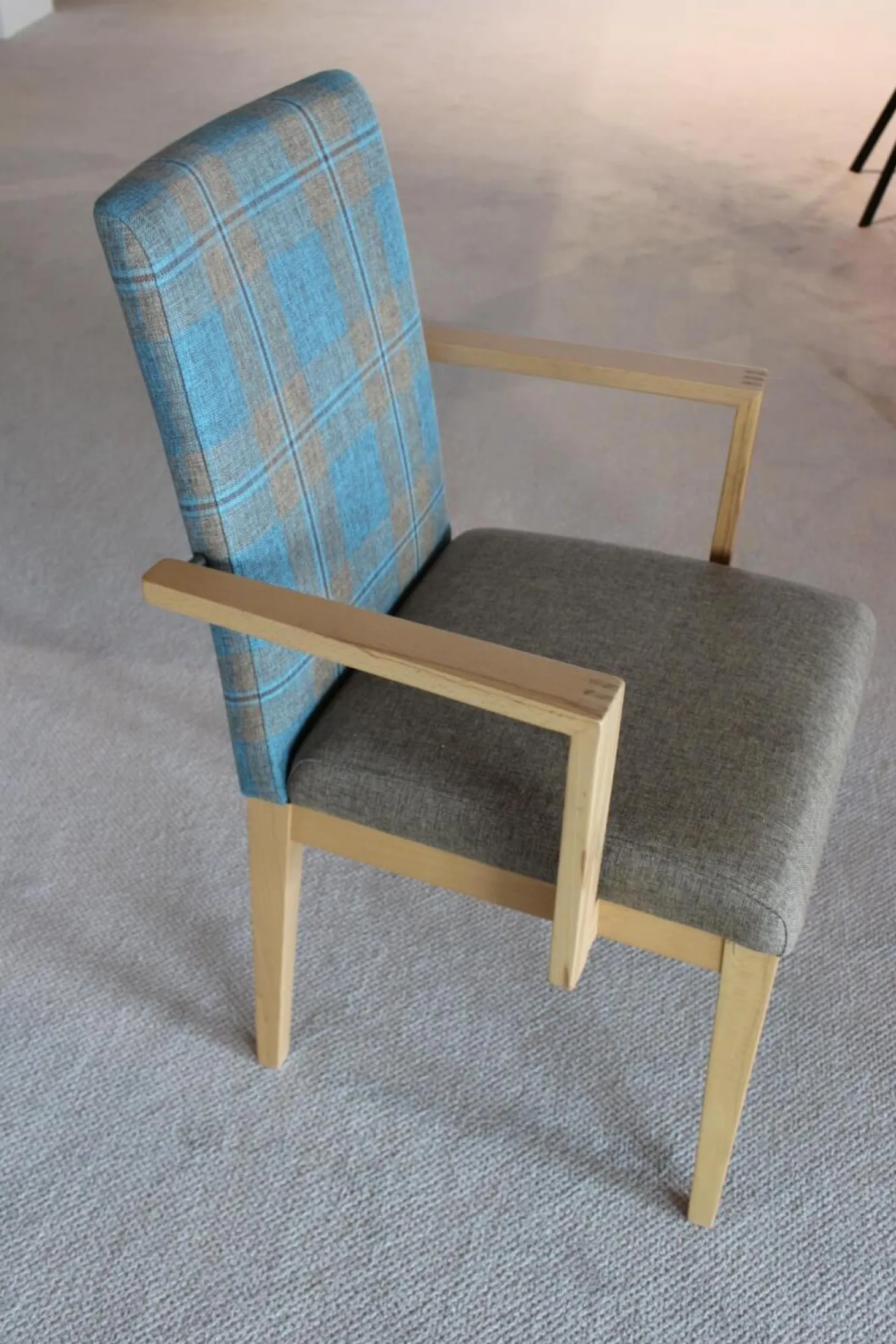 Eckbankgruppe Stoff Happ Uni Beige Karo Türkis Kernbuche Natur Tisch 2 Stühle Eckbank