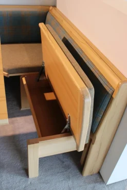 Eckbankgruppe Stoff Happ Uni Beige Karo Türkis Kernbuche Natur Tisch 2 Stühle Eckbank