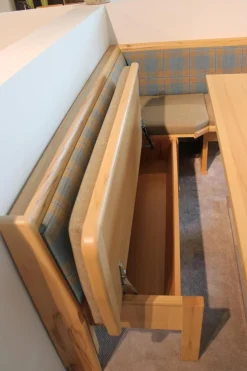 Eckbankgruppe Stoff Happ Uni Beige Karo Türkis Kernbuche Natur Tisch 2 Stühle Eckbank