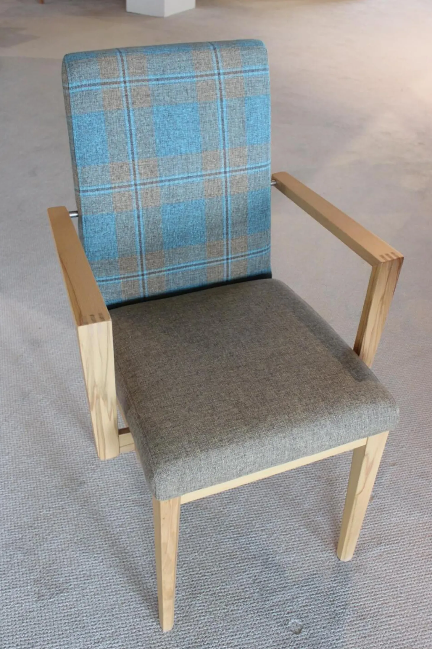 Eckbankgruppe Stoff Happ Uni Beige Karo Türkis Kernbuche Natur Tisch 2 Stühle Eckbank