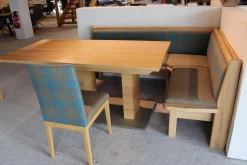 Eckbankgruppe Stoff Happ Uni Beige Karo Türkis Kernbuche Natur Tisch 2 Stühle Eckbank