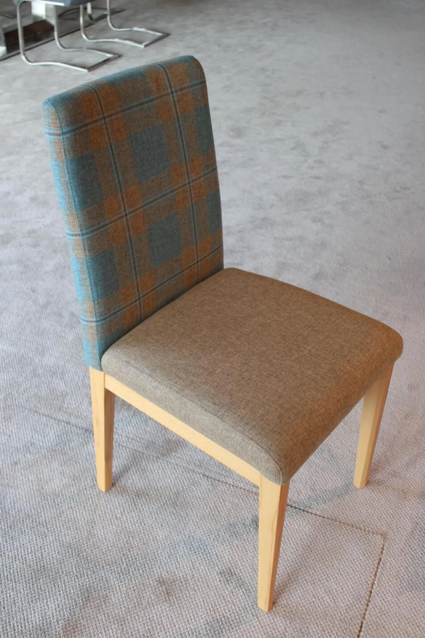 Eckbankgruppe Stoff Happ Uni Beige Karo Türkis Kernbuche Natur Tisch 2 Stühle Eckbank