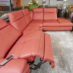 Eckgarnitur Luna Bezug Leder Kevin Cherry Fuß Schwarz Matt Mit Elektrischer Verstellung