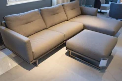 Eckgarnitur Mit Hocker Mellow 1630 Bezug Stoff Danio U3333D Grau Flachstahlfuß Chrom Gebürstet