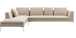 Eckiges Sofa Charles Stoff Chenille Elettra Bastfarben Beige Innenrahmen Stahlrohre Füße Aluminiumguss Mit Kissen