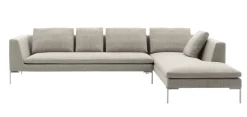 Eckiges Sofa Charles Stoff Rattier Seil Beige Innenrahmen Stahlrohre Füße Aluminiumguss Inklusive Kissen