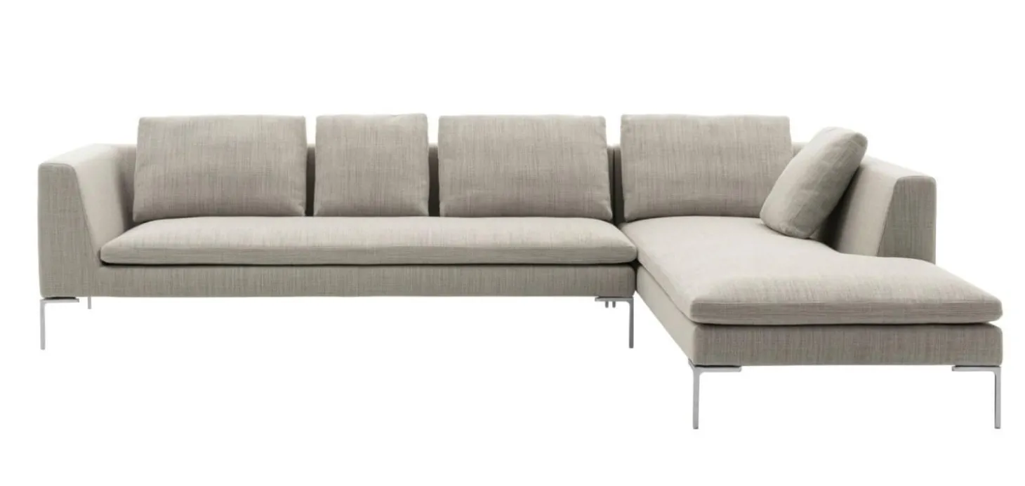 Eckiges Sofa Charles Stoff Rattier Seil Beige Innenrahmen Stahlrohre Füße Aluminiumguss Inklusive Kissen
