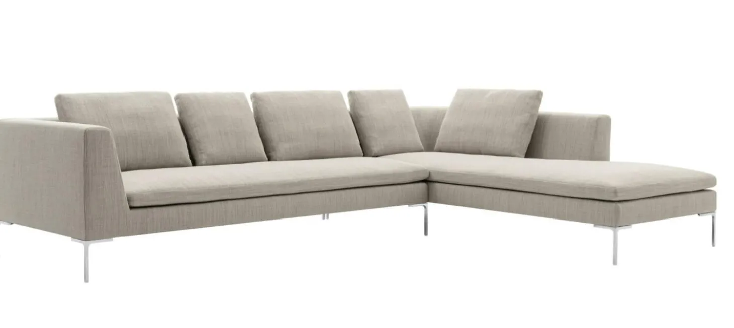 Eckiges Sofa Charles Stoff Rattier Seil Beige Innenrahmen Stahlrohre Füße Aluminiumguss Inklusive Kissen