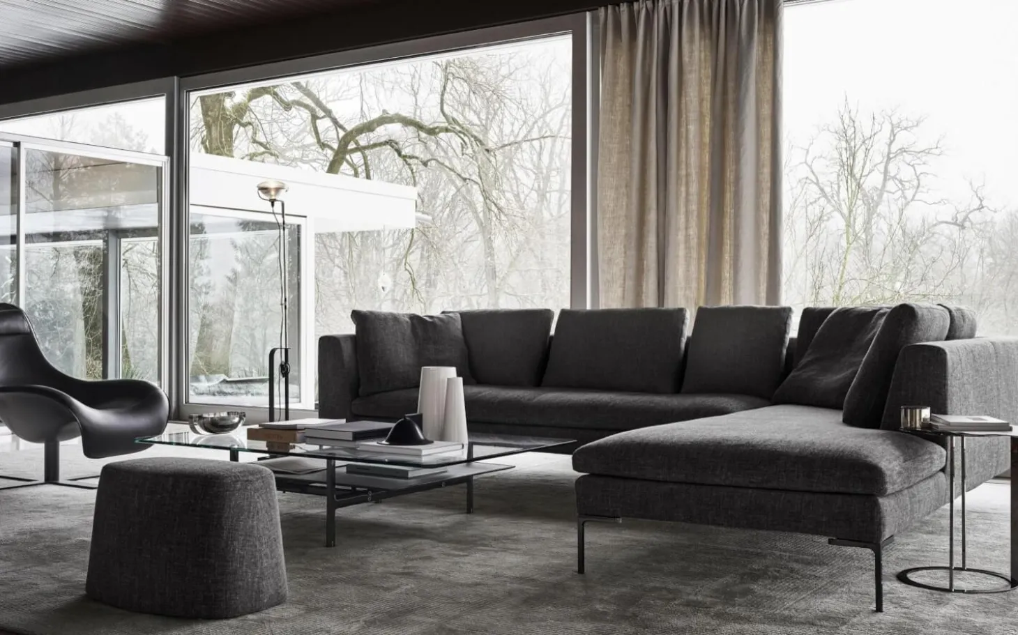 Eckiges Sofa Charles Stoff Rattier Seil Beige Innenrahmen Stahlrohre Füße Aluminiumguss Inklusive Kissen