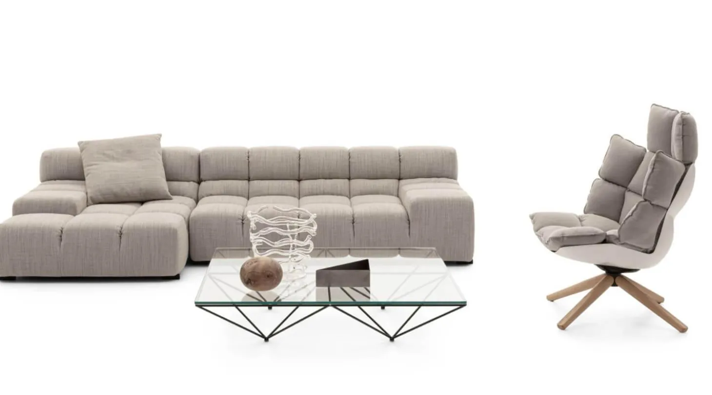 Eckiges Sofa Tufty Time Stoff Rattier Astro Seil Braun Innenrahmen Stahlrohre Füße Schwarz Mit Rückenkissen