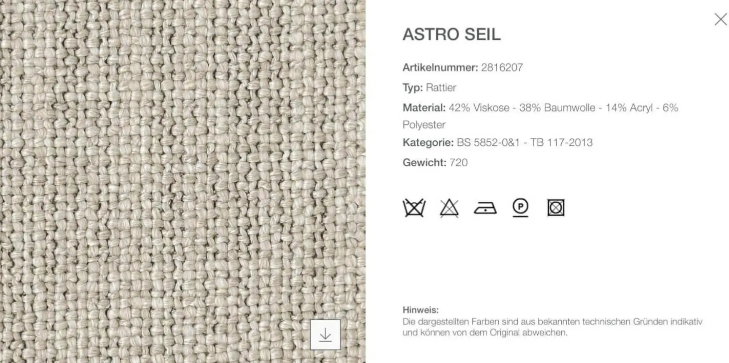 Eckiges Sofa Tufty Time Stoff Rattier Astro Seil Braun Innenrahmen Stahlrohre Füße Schwarz Mit Rückenkissen