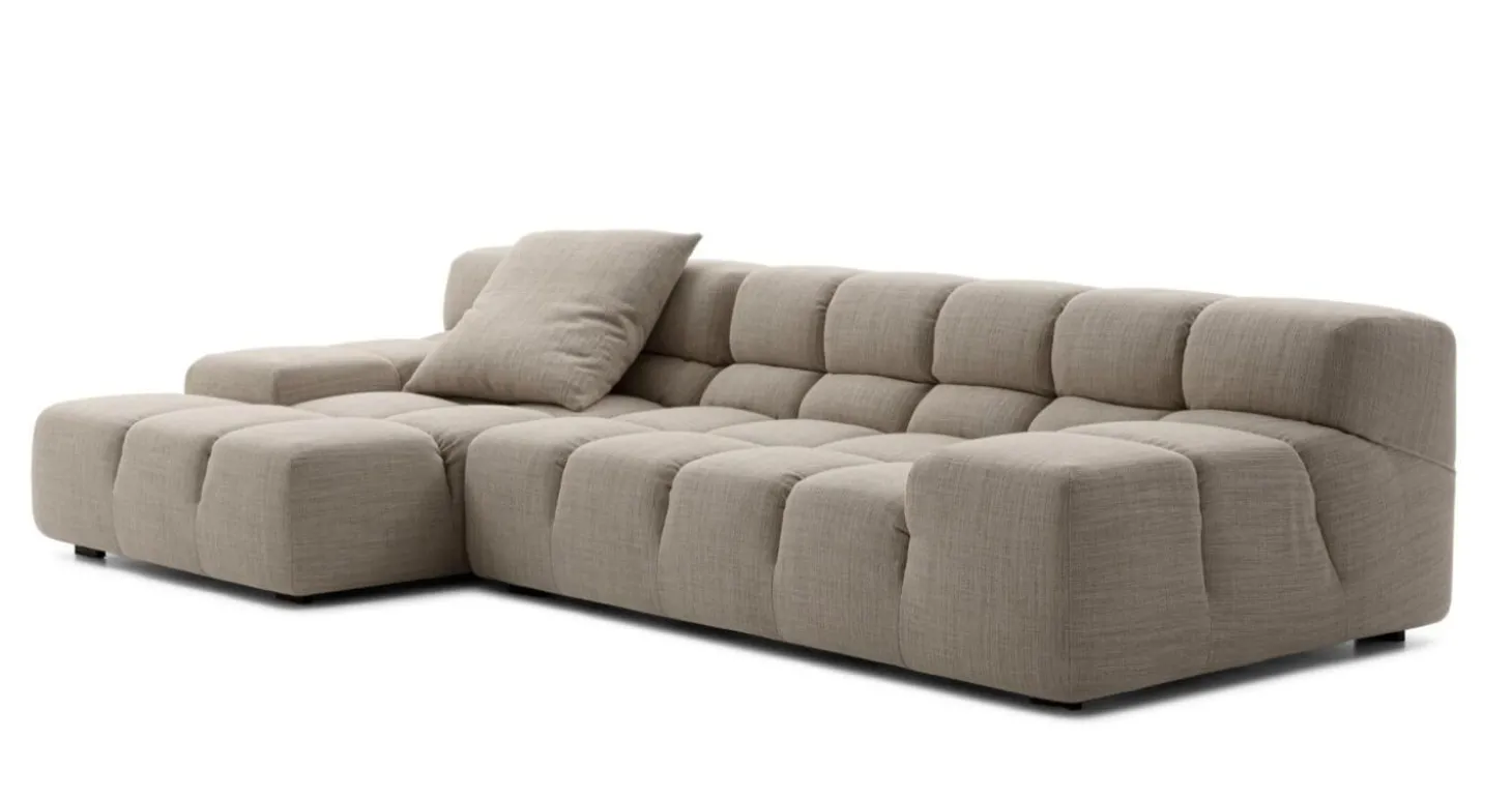 Eckiges Sofa Tufty Time Stoff Rattier Astro Seil Braun Innenrahmen Stahlrohre Füße Schwarz Mit Rückenkissen