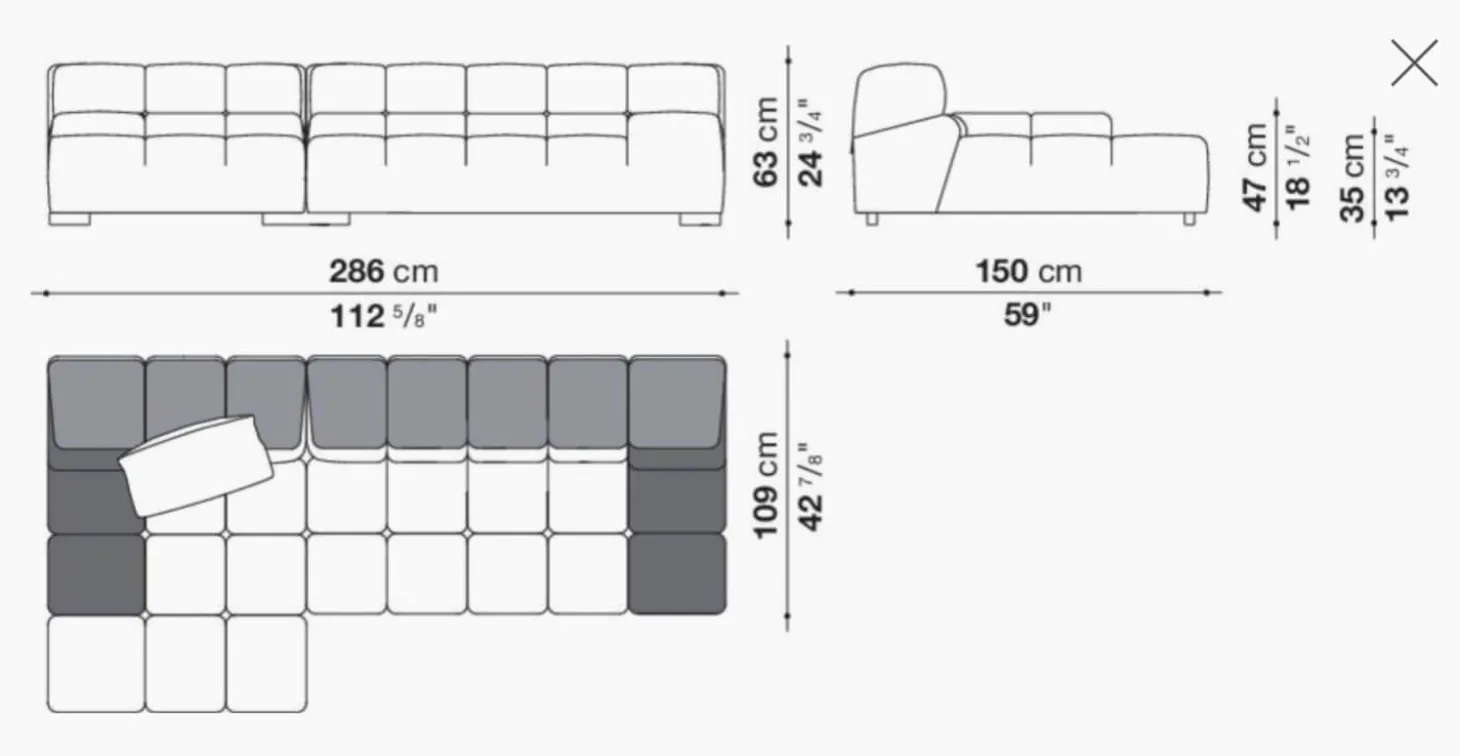 Eckiges Sofa Tufty Time Stoff Rattier Astro Seil Braun Innenrahmen Stahlrohre Füße Schwarz Mit Rückenkissen