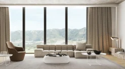 Eckiges Sofa Tufty Time Stoff Bouclè Sambuco Weiß Innenrahmen Stahlrohre Füße Schwarz Mit Rückenkissen