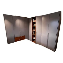 Eckschrank Aliga Front Und Korpus Lack Platingrau Grau Weiß Absetzung Kernnussbaum Inklusive Beleuchtung