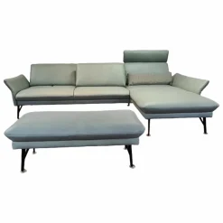 Ecksofa 1928 EM Tivoli Leder 22 Soft Nappa Jade Blau mit Hocker