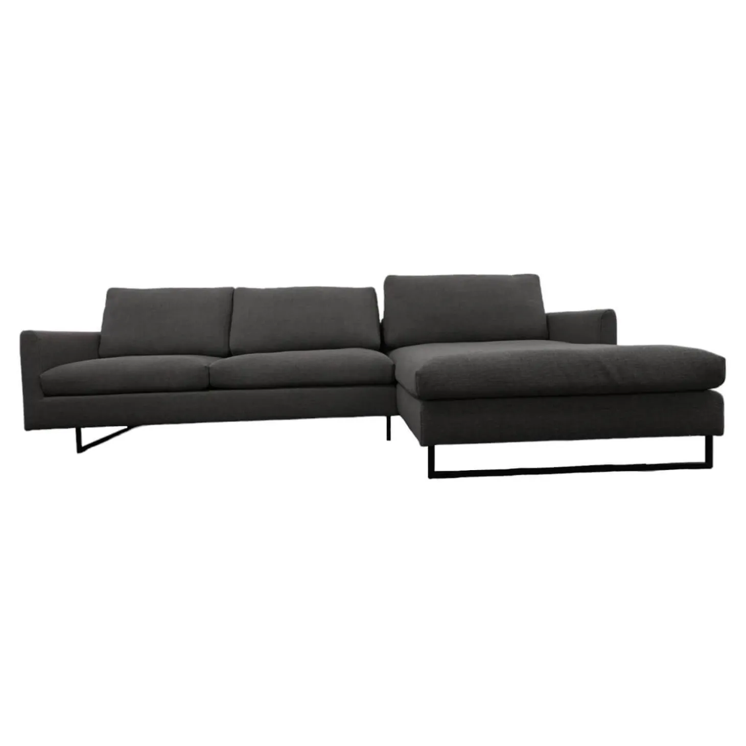 Ecksofa 134 In Stoff 6466 Mittel Grau Fußgestell In Stahl Kufe Quadratrohr Ral 9005 Tiefschwarz Matt