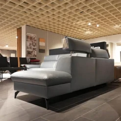 Ecksofa 1267 Leder 24 Longlife Sea Wallfree Grau Füße Schwarz Mit Elektrischer Relaxfunktion Und Kissen