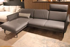 Ecksofa 1928 Leder 24 Longlife Aqua Grau mit Kopfstütze und 1 Nierenkissen